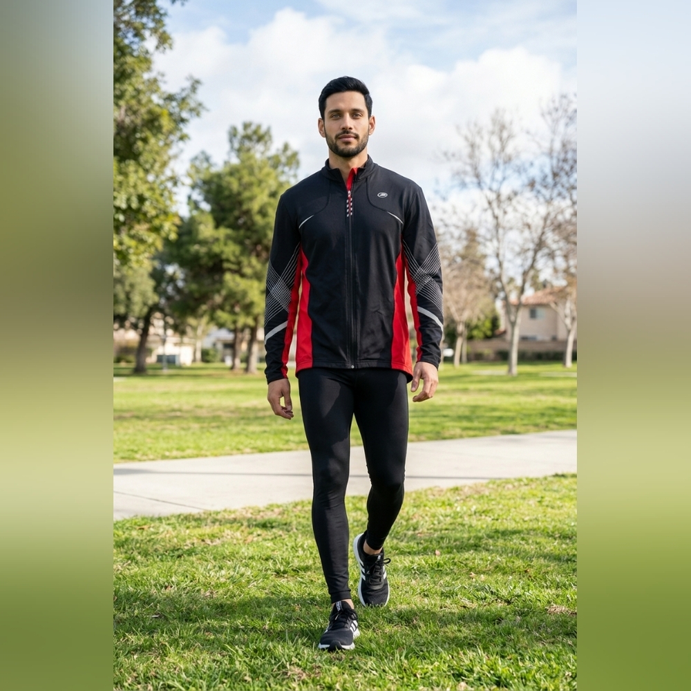 Performance Bicycle Mens XXL Full Zip Cycling Jacket Black Red Reflective